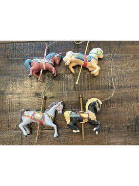 Vintage Carousel Horses Set Of 4 Christmas Ornaments